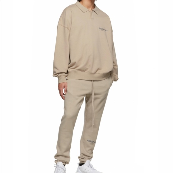 Fear of God Essentials Core Collection Long Sleeve Polo Medium String/Tan - Picture 10 of 10